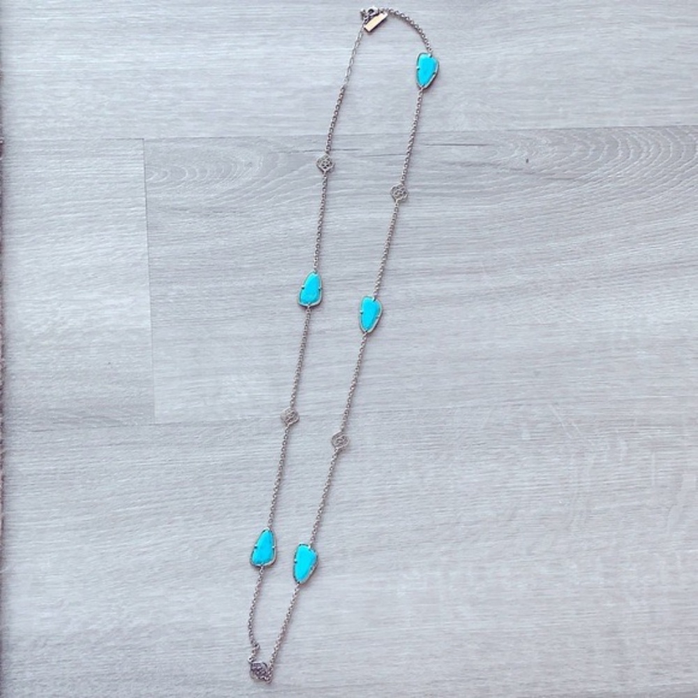 Kendra Scott Kellie Long Station Necklace Turquoise Blue Silver Filigree 19"
